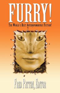orange to yellow back with humanoid cat overtop, furry the worlds best anthropormorphic fiction book cover