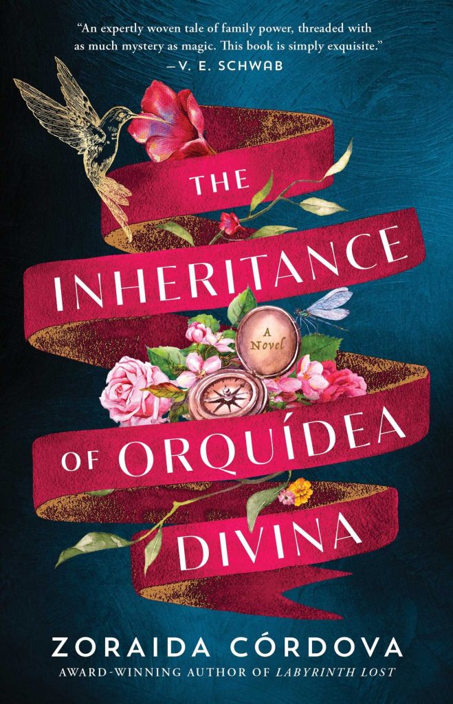The Inheritance of Orquidea Divina book cover with ribbons and flowers