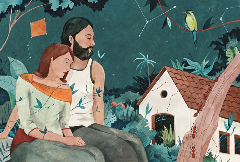 Luisa Rivera Characters Ursula and José Arcadio Buendía being together in their family house