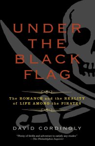 Under the Black Flag by David Cordingly; graphic of cracked skull above crossed swords
