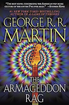 'The Armageddon Rag' by George R. R. Martin book cover showing a guitar and a psychedelic rainbow pattern
