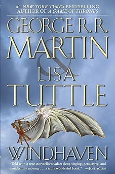 'Windhaven' by George R. R. Martin and Lisa Tuttle book cover showing a cloudy sky and a silver-winged flyer