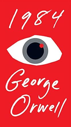 1984 cover with a red background and a big eye in the center.