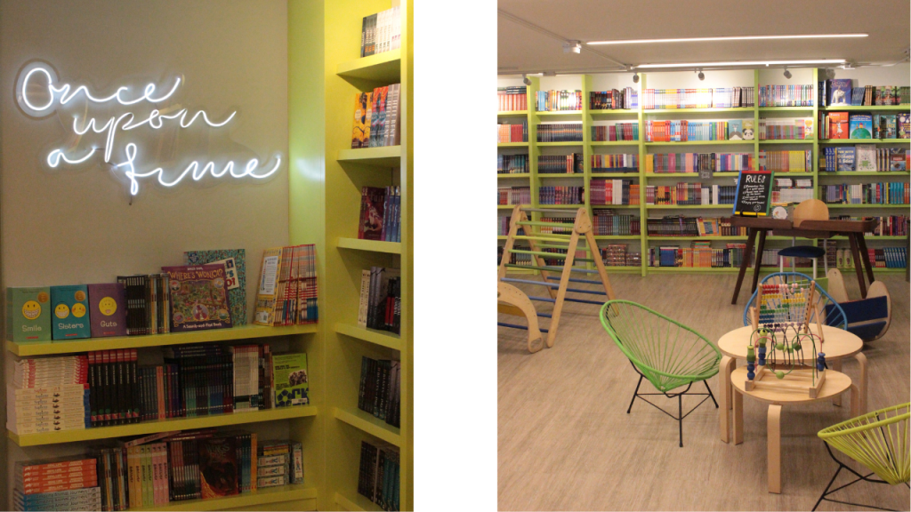 LLL bookstore pictures of the layout, lime green