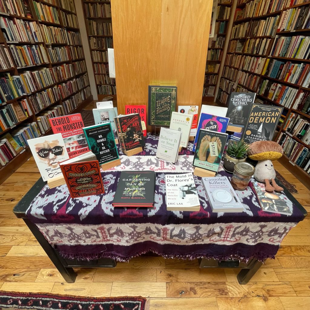 Display table at Loganberry Books.