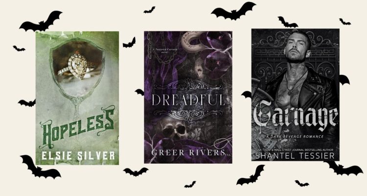 cream background with black bats from left to right- helpless by elsie silver, dreadful by greer rivers, and carnage by shantel tessier