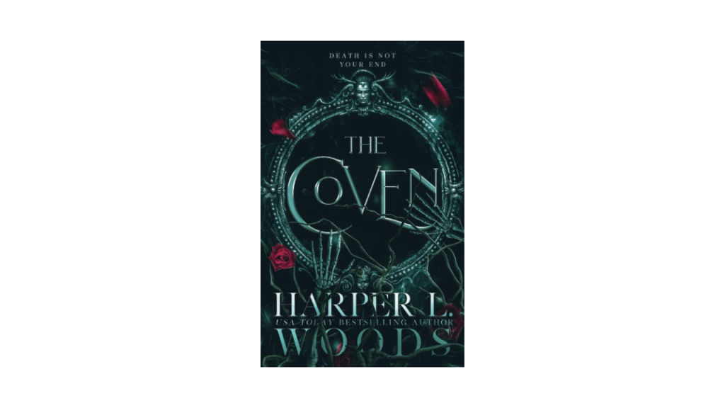 The Coven by Harper L. Woods book cover, A mirror with red roses around it 