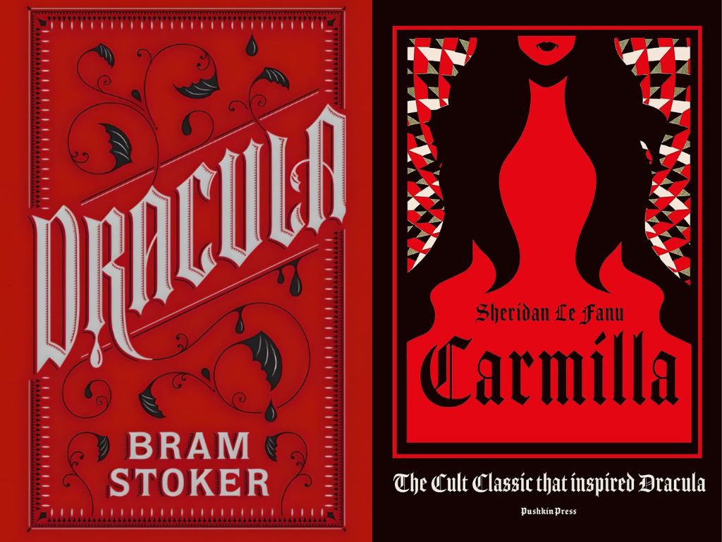Dracula and Carmilla book covers red backgrounds