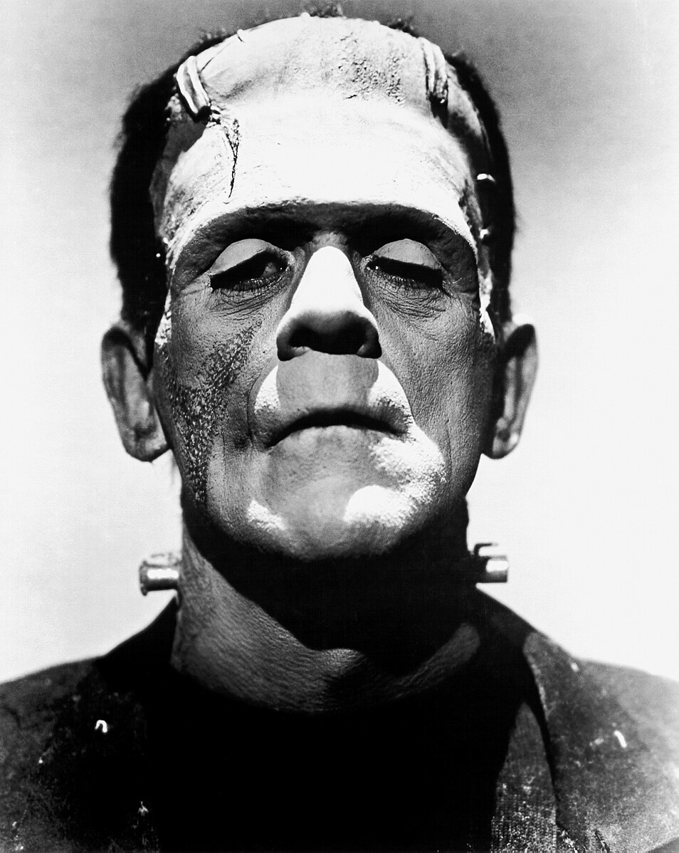 An extreme close-up of the face of Frankenstein's monster