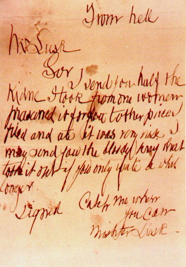 "From Hell" letter that was sent to George Lusk.