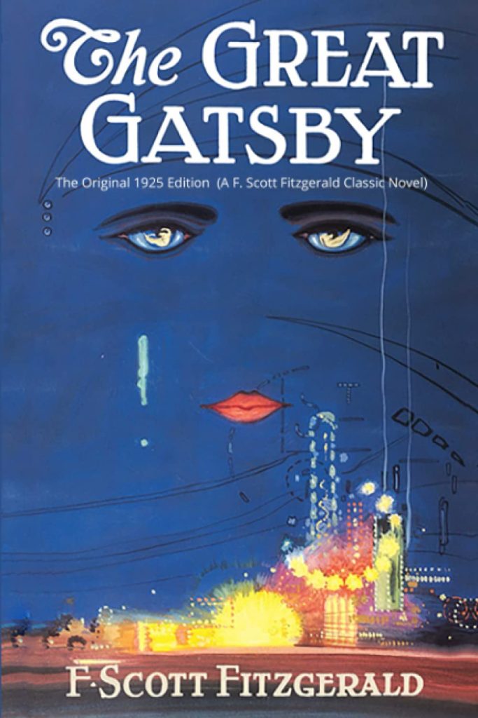 The Great Gatsby cover with two eyes and New York.