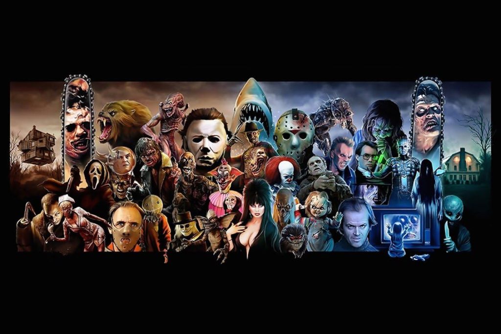 Collage of horror characters from pop culture over the last 100 years.