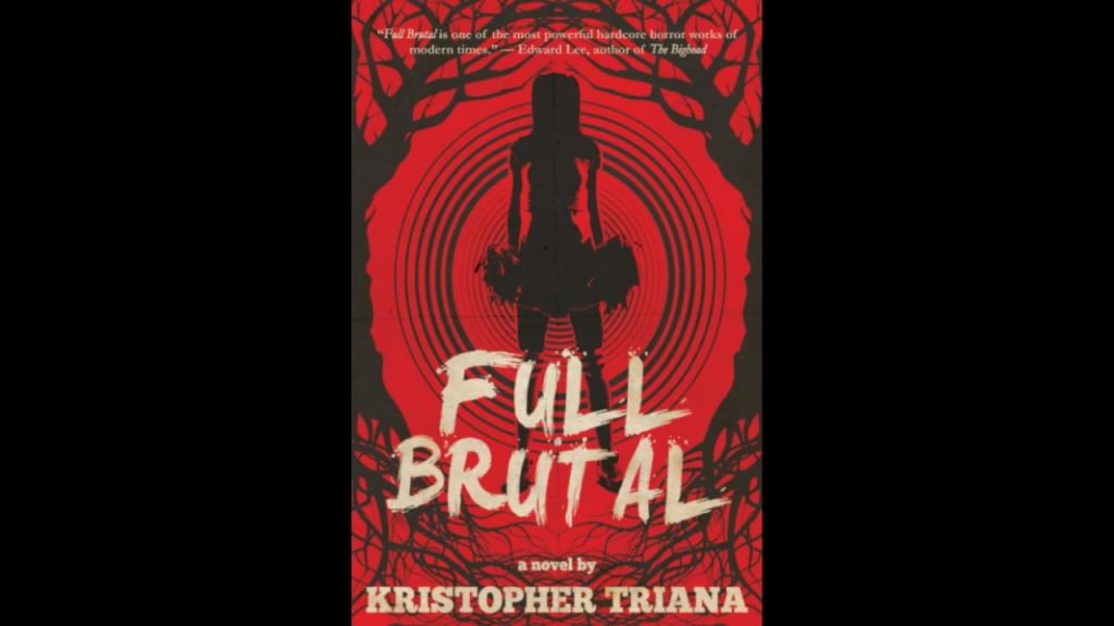 Full Brutal cover by Kristopher Triana, a silhouette of a cheerleader holding pompoms in front of two uprooted trees. 