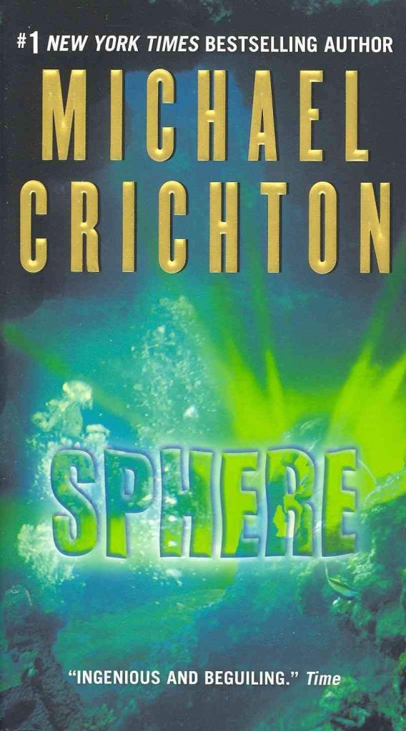 Sphere cover by Michael Crichton, explosion of green light underwater.