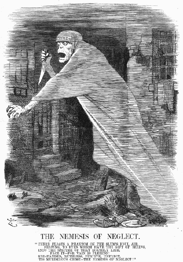 Black and white photo of the Ripper's phantom holding a knife.