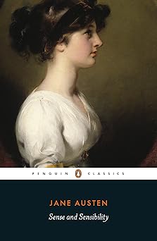 'Sense and Sensibility' by Jane Austen book cover showing the profile of a young woman