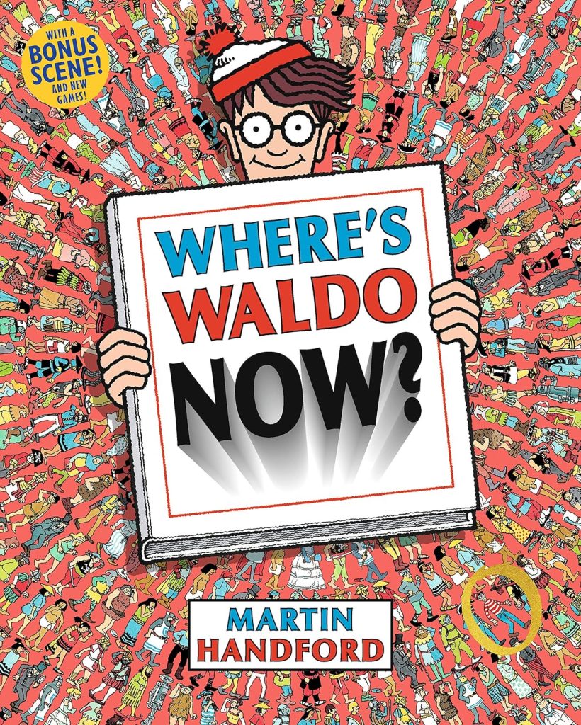 Where's Waldo cover with Waldo in a red and white hat surrounded by other people.