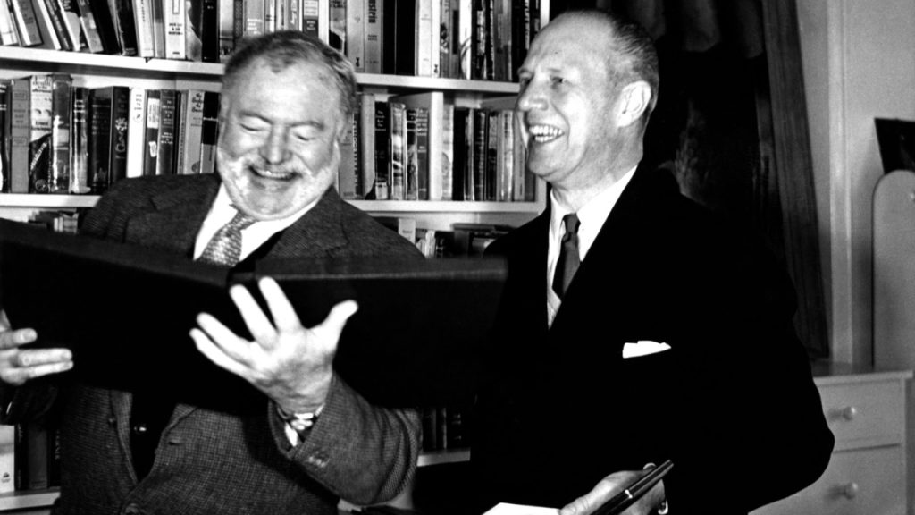 Ernest Hemingway receiving the Nobel Prize for The Old Man and the Sea