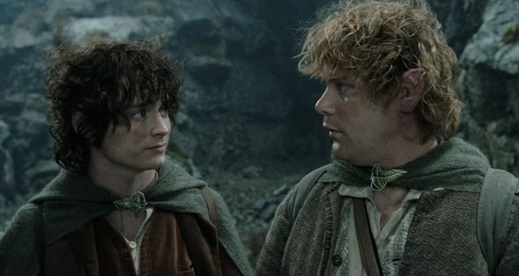 Frodo and Samwise in an emotional, heartwarming moment from The Lord of the Rings: The Two Towers.
