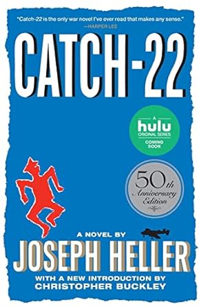 'Catch-22' by Joseph Heller book cover with a blue background and red cutout of a body