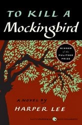 'To Kill a Mockingbird' by Harper Lee book cover with a red background and a tree