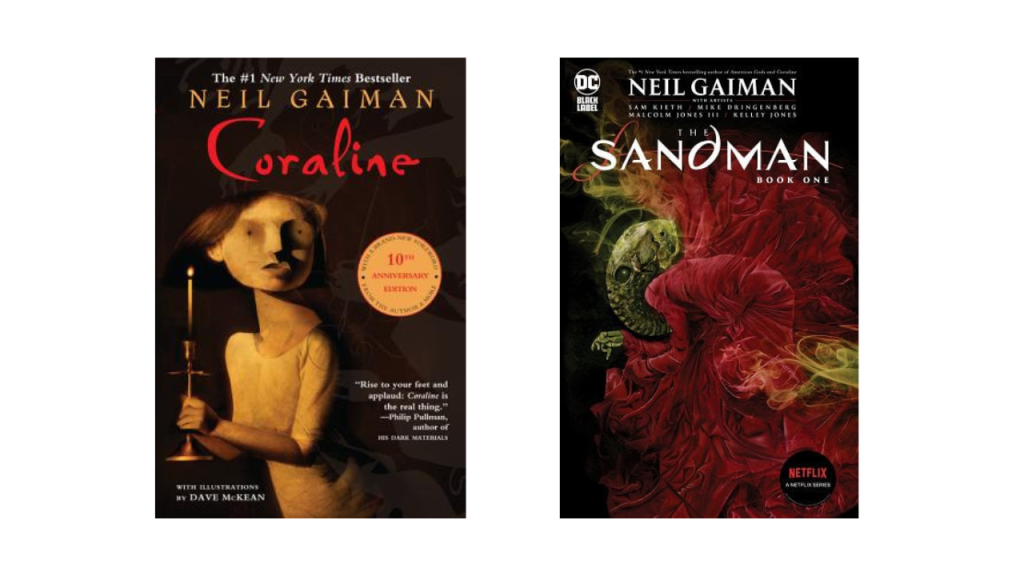 Neil Gaiman's Coraline and The sandman book covers 