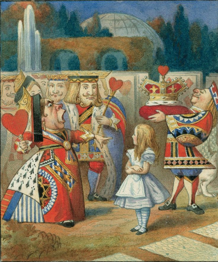 Queen of hearts screaming at Alice 