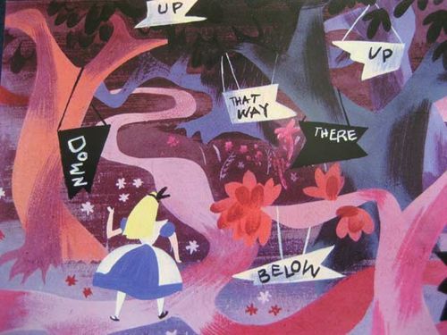 Vintage Illustration of Alice in Wonderland exploring the magical forest 