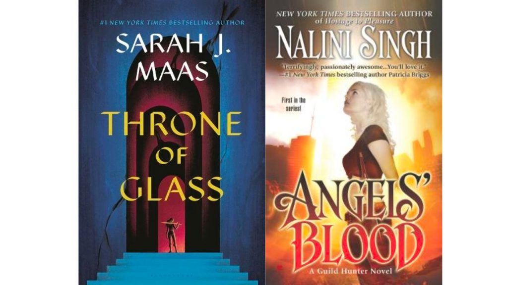 Throne of Glass by Sarah J Maas Book cover
Angel's Blood from The Guild Hunter seris by Nalini Singh 