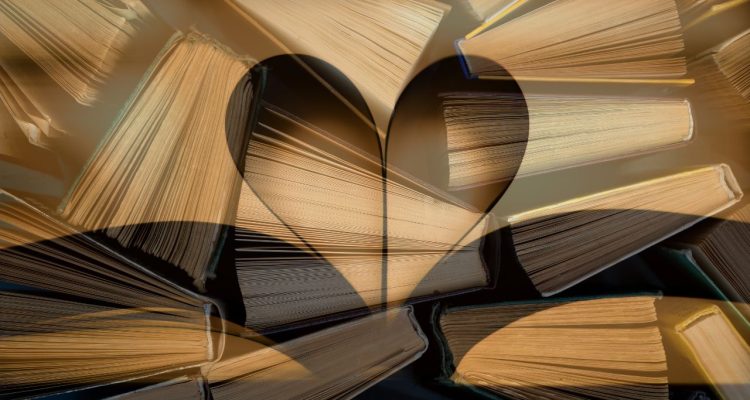 books with a transparent heart over the top