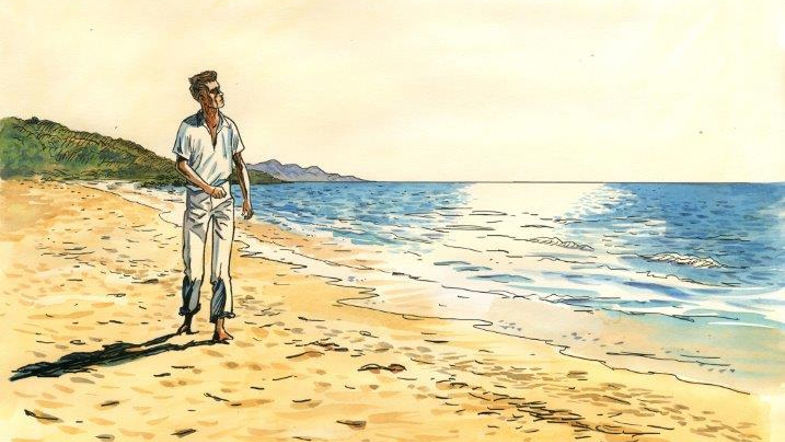 Main character in this novel, Meursault, walking in the beach