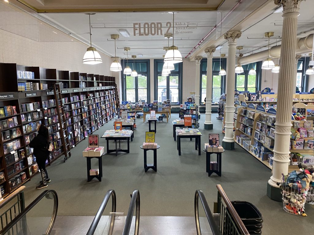 The interior book displays of Union Square's Barnes & Noble; taken on the second floor