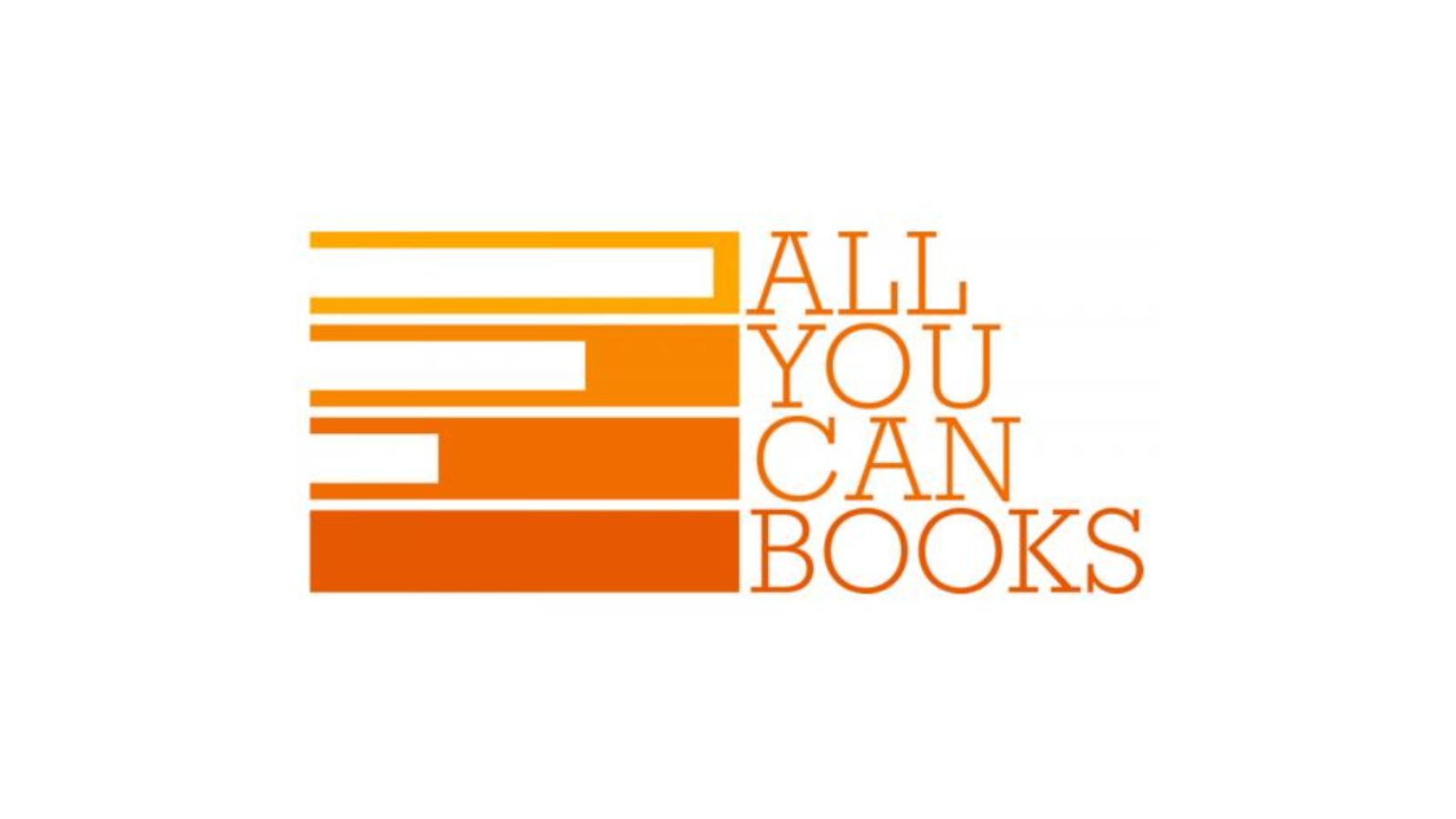 All You Can Books Logo, ombre orange book stack with the name of the company to the right of it.