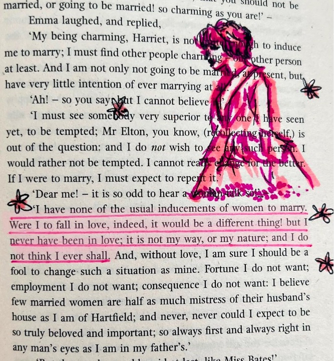 An annotated page from "Emma" by Jane Austen.