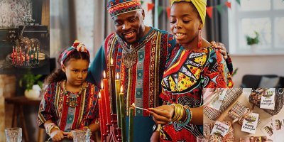 Family lighting the Kwanzaa Kinara