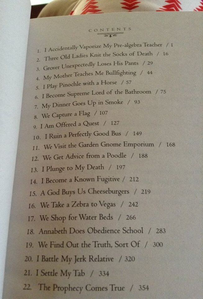 Table of contents showing chapters 6 through 16 of 'The Lightning Thief' book