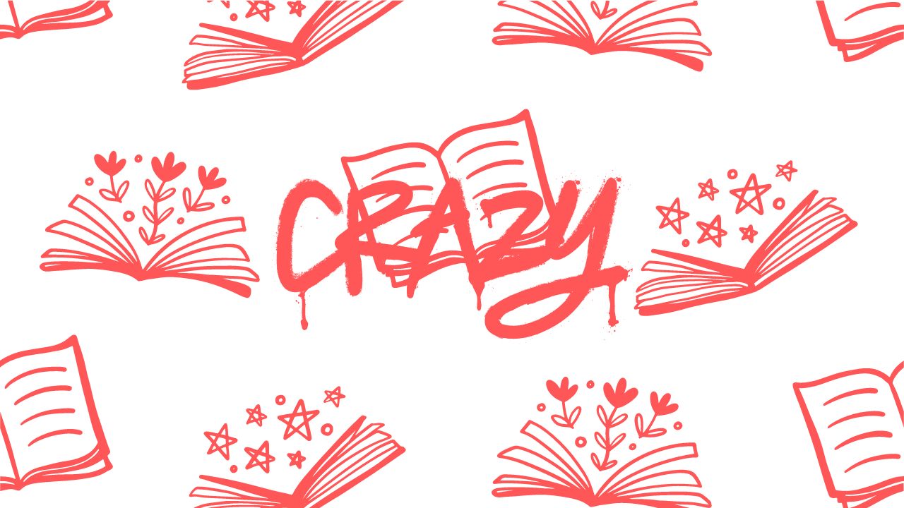 crazy books, red and white
