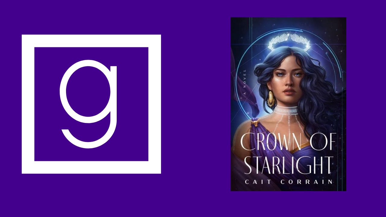 White square Goodreads logo on the left and cover for "Crown of Starlight" by Cait Corrain on the right.