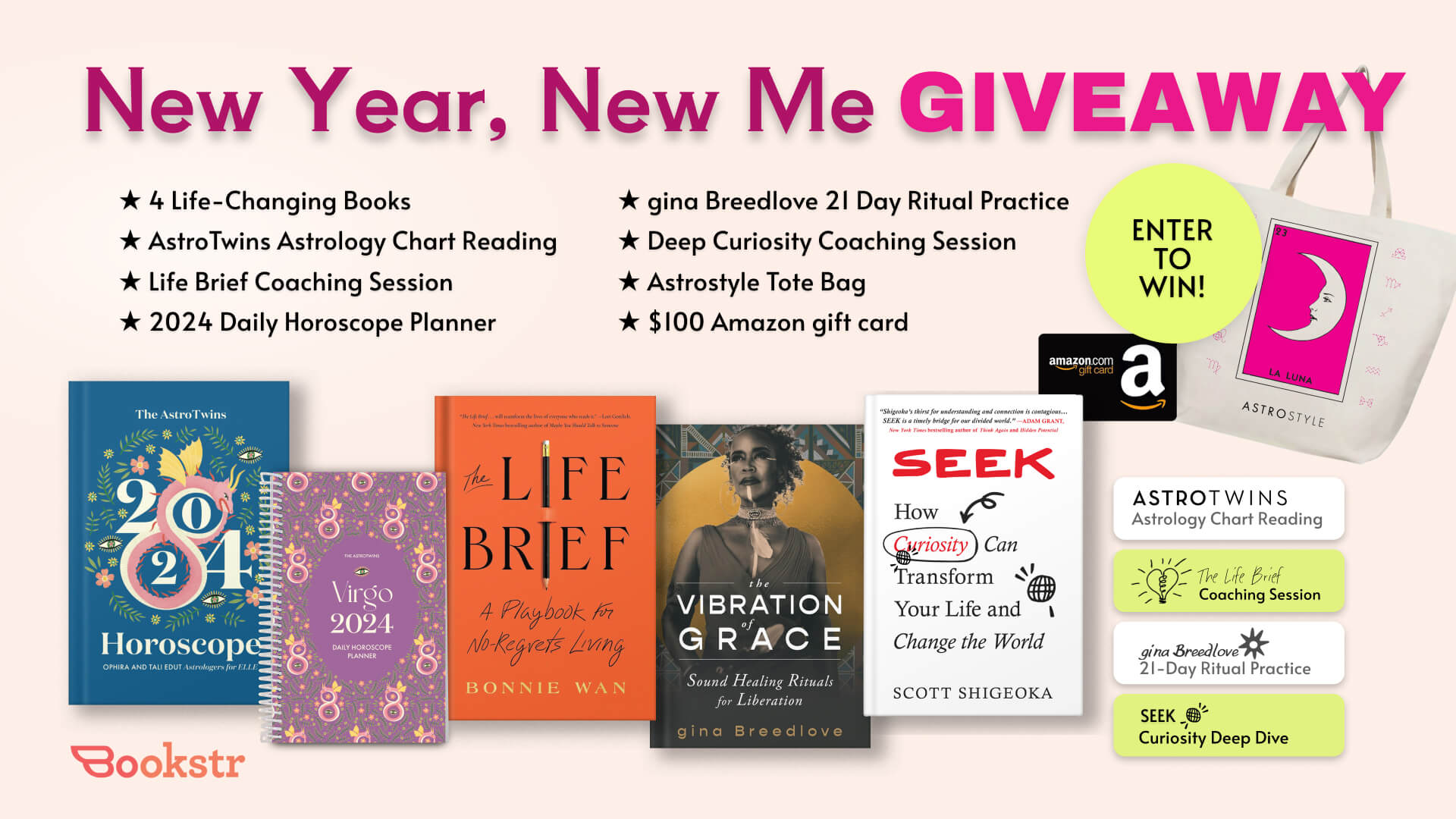 Bookstr Giveaway bundle. Books, gift cards, tote.