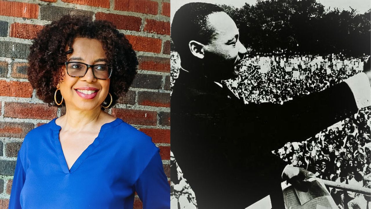 side by side images of Rachal Swarns and MLK Jr