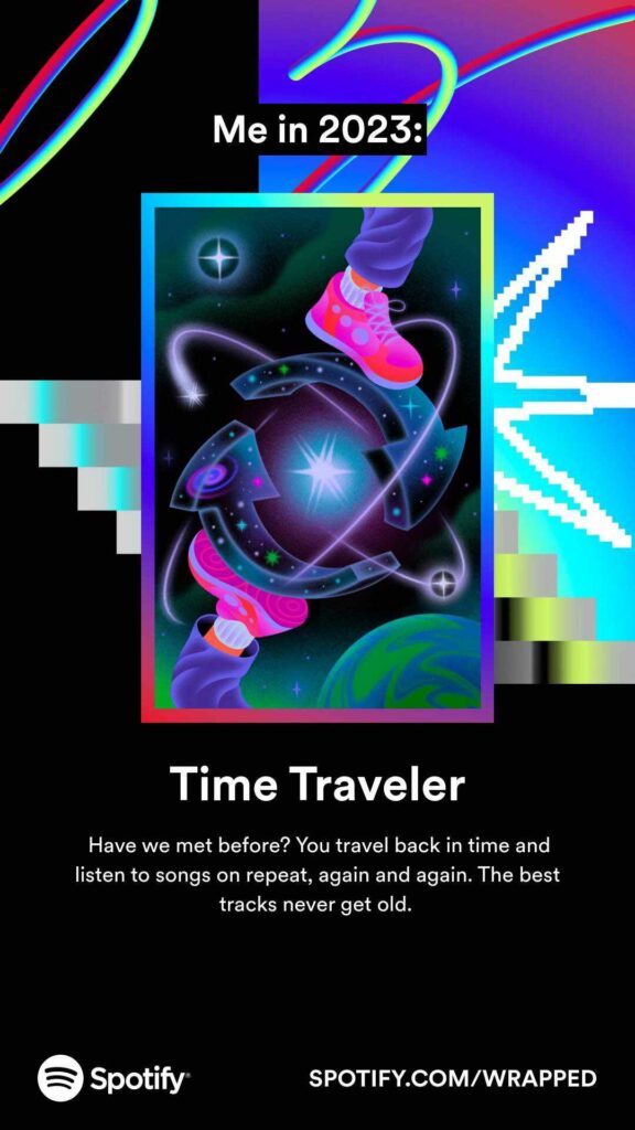 Tarot card showing 2 arrows forming. a circle with 2 legs stepping on to them on a mostly black background with colorful stripes