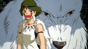 San with blood smeared around her mouth and Moro standing behind her