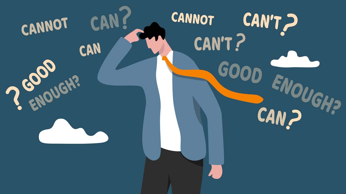 An animated person scratching their head with words "Cannot" Can't?" and "Good enough".