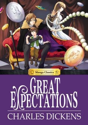 'Great Expectations' by Charles Dickens, Crystal S. Chan  and Nokman Poon manga cover showing child and adult Pip and Estella on a chaise.