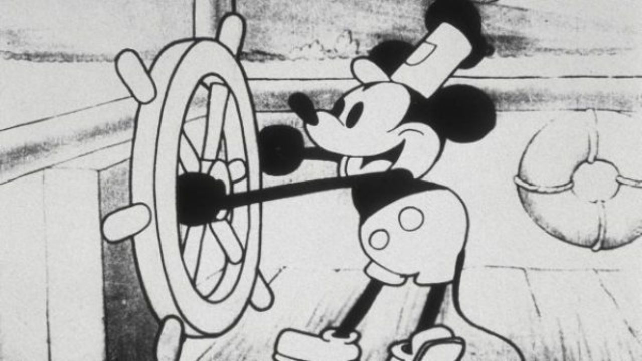 Still of Mickey Mouse in the short film "Steamboat Willie."