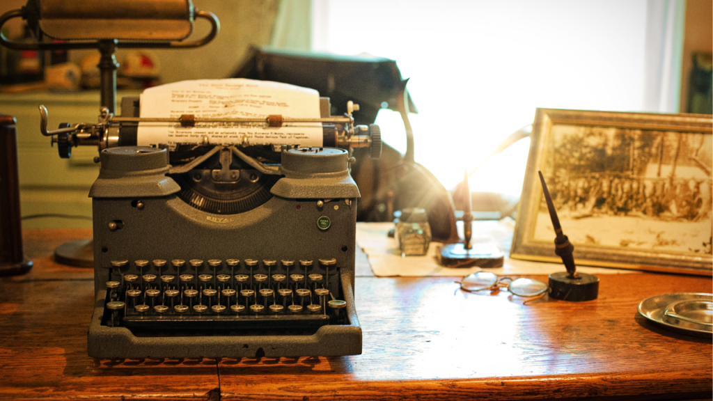Typewriter on desk for decoration.