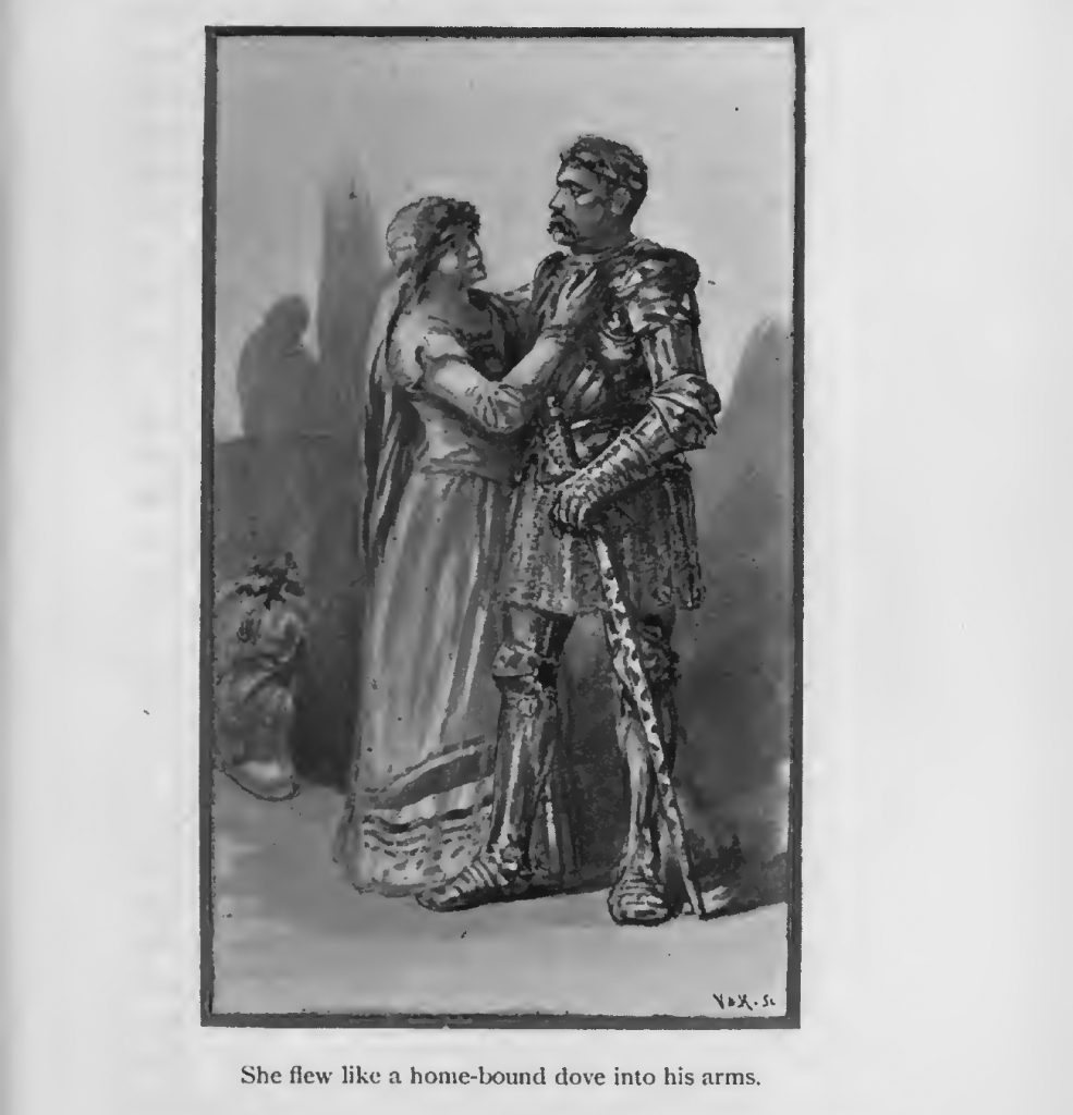 Illustration by John Bell of the Marble Lady and Sir Percivale in "Phantastes" by George MacDonald.