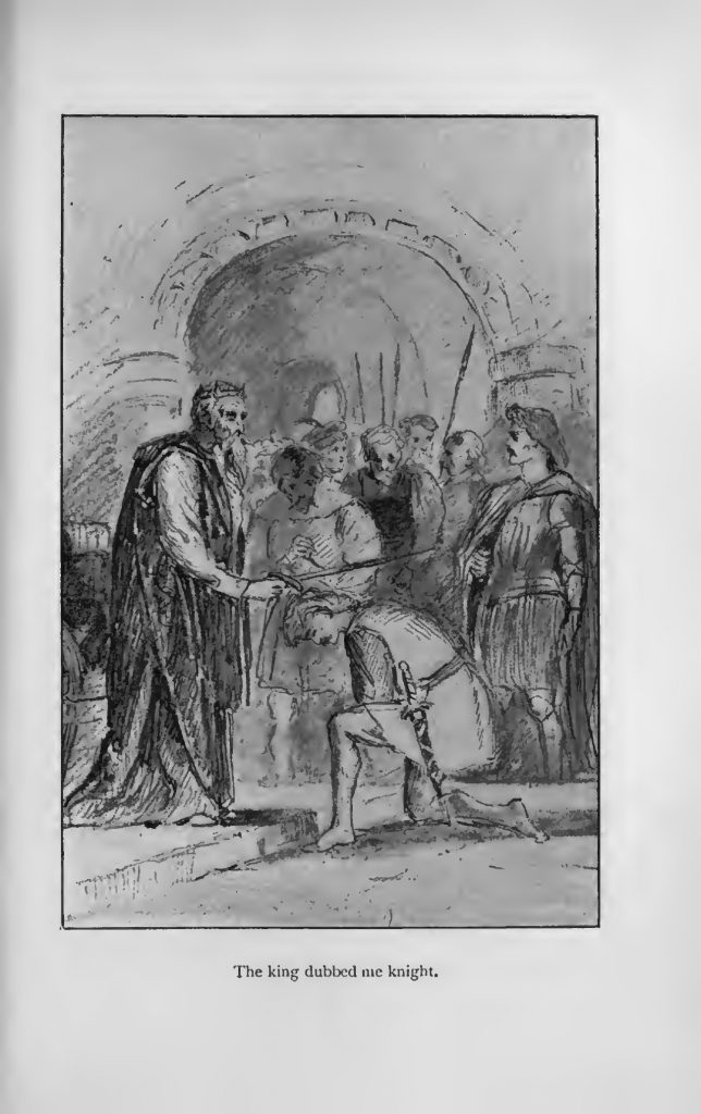 Illustration by John Bell of Sir Percivale knighting Anodos in "Phantastes" by George MacDonald.