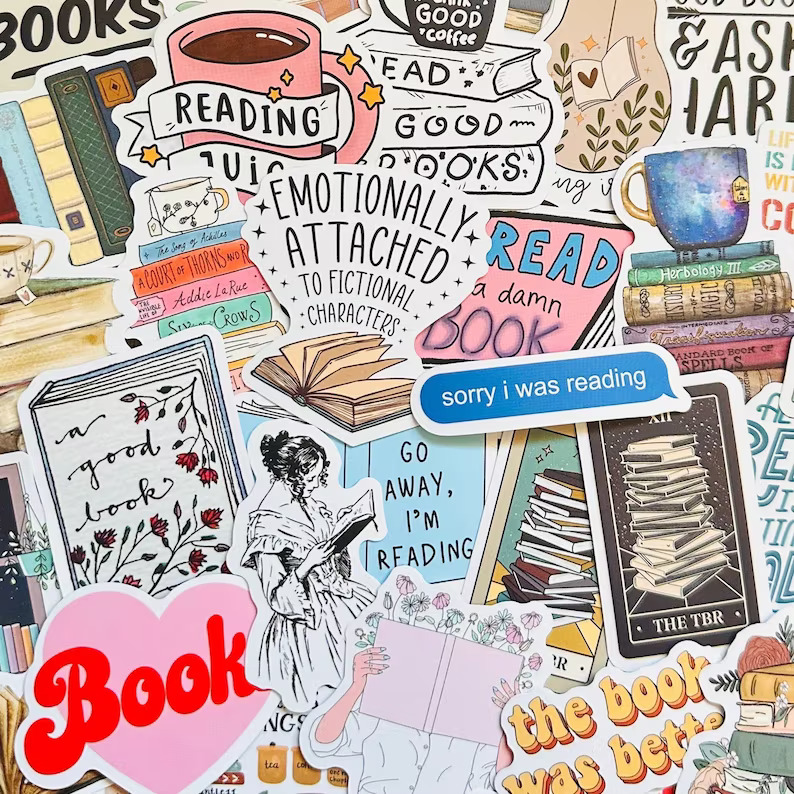 Book stickers from etsy