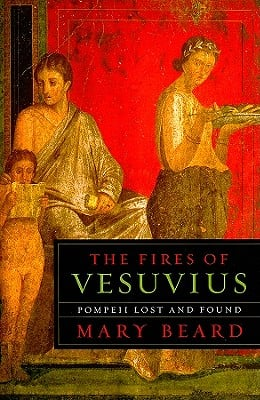 Book cover; a red and gold mosaic from Pompeii, featuring a child to the far left, a man in the center, and a woman carrying a tray to the right.